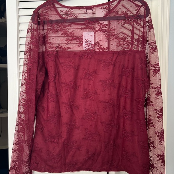 J. Crew Burgundy Lace Long Sleeve Top - Picture 4 of 4